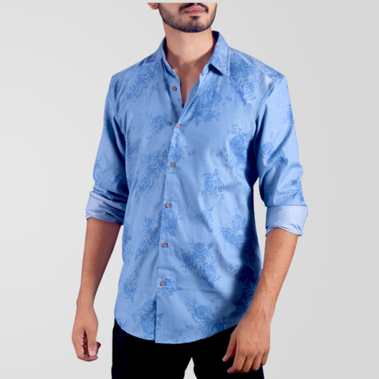 Shirt Blue Floral Print 